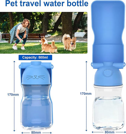 Dog Water Bottle, Portable Leak-Proof Water Dispenser with Drinking Bowl for Dogs and Cats, Travel Puppy Fountain Pet Water Bottle for Hiking Walking Outdoor (A012B-blue)