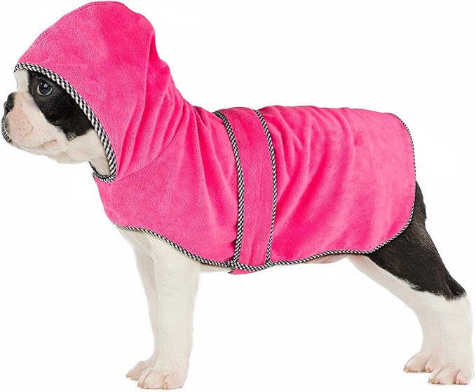 Dog Drying Coat - Dog Bathrobe Towel - Microfibre Fast Drying Super Absorbent Pet Bath Robe Towel (Rose red, Medium)