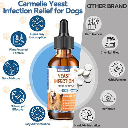 Natural Yeast Relief for Dogs, Support Healthy Itch Relief, Ear Paw Discomfort Care, Itch Relief for Dog, Allergy Supports, Inflammation Relief for Dogs, 60ml Bacon Flavor
