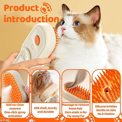 Pet Steam Brush, Shower Bath Brush, Grooming Water Brushes for Long & Short Haired Pets, Cat Steam Brush, Dog Brush for Shedding, Mist Spray Hair Removal Comb (Orange)