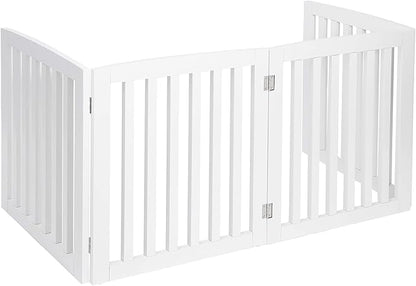 ZENY 24 Inch Pet Dog Gate, Foldable Freestanding Dog Door 4 Panel, White Wooden Z Shape Step Over Pet Fence for Entryway, Stairs, Doorway, White