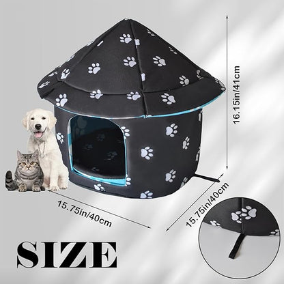 Stray Cats Shelter Cat Bed Weatherproof Foldable Kitten House Warm Feral Pet Cave for Outdoor Insulated Waterproof Thicken Tent Beds Shelter Home Indoor Small Dog Houses for Kitten Puppy(Black)