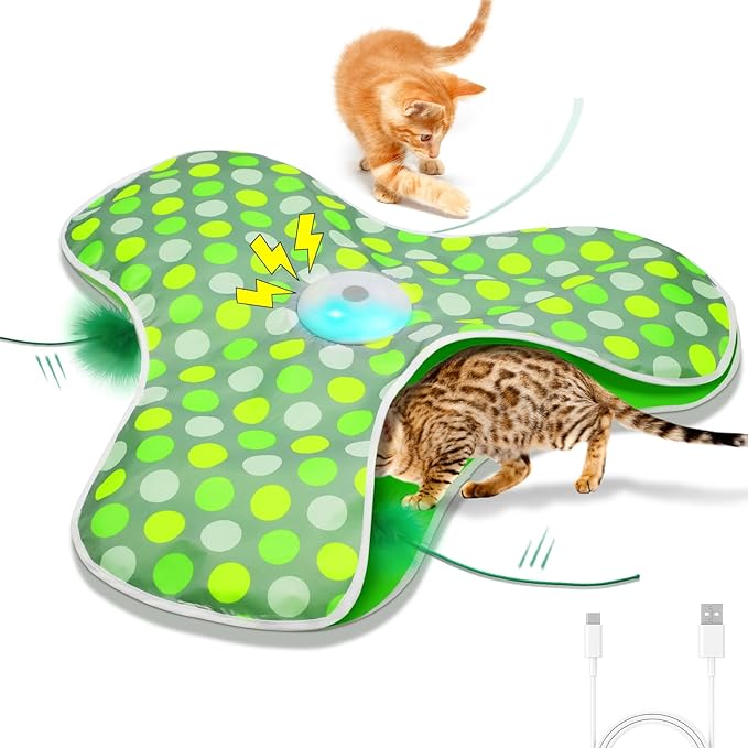 umosis Interactive Cat Toys Rechargeable,Moving Concealed Feathers,Real Mouse Squeaky,Touch Activated Cat Kitten Toy Exercise Toys for Indoor Bored Adult Cats