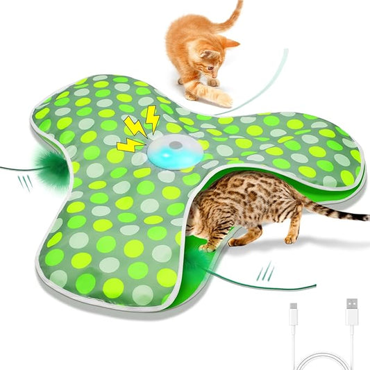 umosis Interactive Cat Toys Rechargeable,Moving Concealed Feathers,Real Mouse Squeaky,Touch Activated Cat Kitten Toy Exercise Toys for Indoor Bored Adult Cats