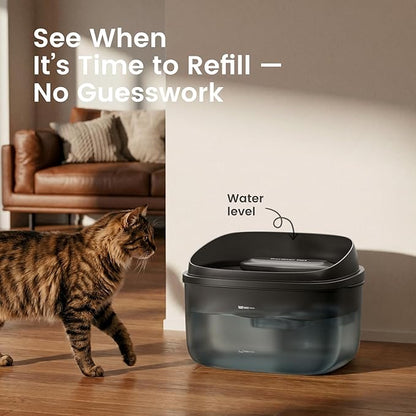 Gardner Pet Cat Fountain 1 Gallon, Vortex Dog Water Fountain, Ultra Quiet Automatic Cat Fountain with Filter, Transparent Tank, Splash-Proof, Easy to Clean,Without Adapter (Black)