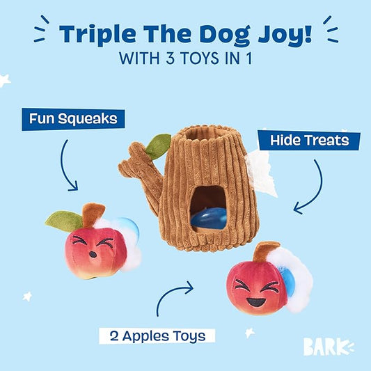 Barkbox Dog Toys – Them Apples 3 in 1 Multi Part Interactive Puzzle Dog Toy with Stimulating Crinkle and Squeakers – Small
