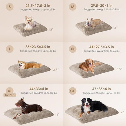 EHEYCIGA Fluffy Dog Crate Bed for Large Dogs, Plush Faux Fur Crate Pad, Calming Anti Anxiety Large Dog Bed, Washable Soft Warm Mat with Non-Slip Bottom, Taupe