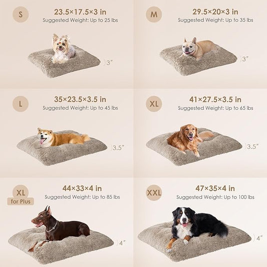 EHEYCIGA Fluffy Dog Crate Bed for Large Dogs, Plush Faux Fur Crate Pad, Calming Anti Anxiety Large Dog Bed, Washable Soft Warm Mat with Non-Slip Bottom, Taupe