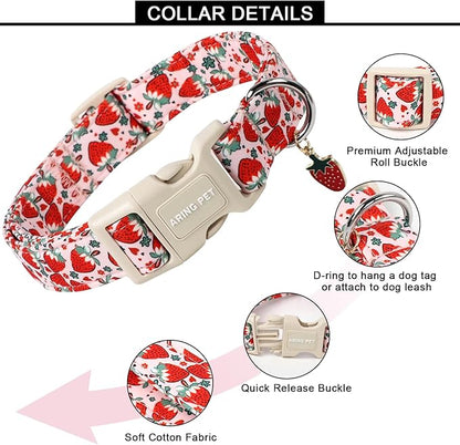 ARING PET Strawberry Dog Collar, Cute Summer Pink Pet Collars with Quick Release Buckle for Puppy Small Medium Large Boy Girl Dogs-L