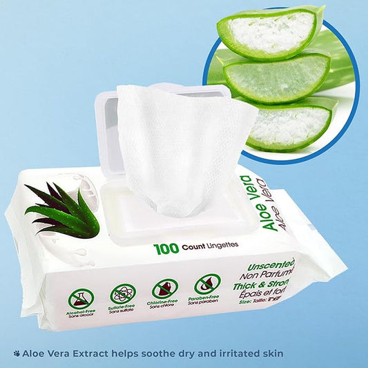 Best Pet Supplies 8" x 9" Large Unscented Dog Wipes - Cleaning and Deodorizing for Paws and Coat - Gentle Formula with Aloe Vera Vitamin E for Puppies and Cats - 400 Count