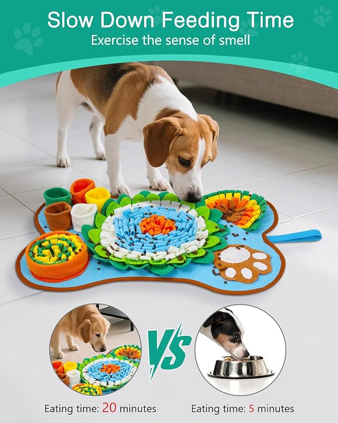 ORIA Snuffle Mat for Dogs, 25x17'' Interactive Slow Feeder Mat with Mental Stimulation for Boredom, Anxiety Relief, Dog Puzzle Toy & Treats Hunting Game for Small Medium Dogs
