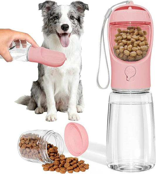 Dog Water Bottle, Portable Water Bottle with Food Container for Dogs Cat Pet Hiking Walking Travel Camping, Leak-Proof Dog Water Bowl Dispenser with Feeder Function Puppy Essentials