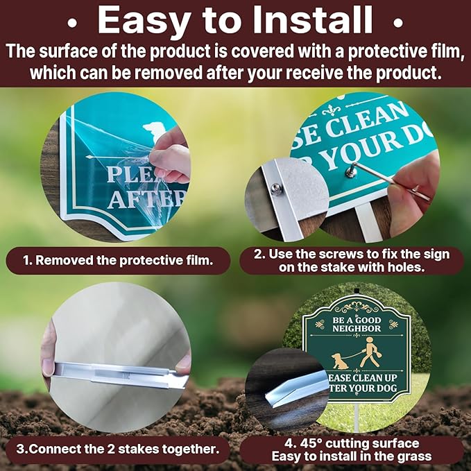 1 Pack Clean Up After Your Dog Be A Good Neighbor Signs 12 x 12 Inches With Metal Stakes No Dog Poop Lawn Signs Sturdy Aluminum Weatherproof UV Protect Easy to Install Outdoor