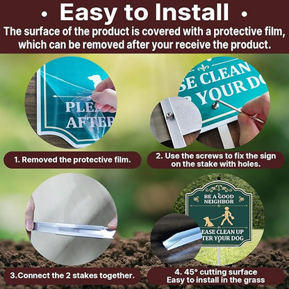 1 Pack Clean Up After Your Dog Be A Good Neighbor Signs 12 x 12 Inches With Metal Stakes No Dog Poop Lawn Signs Sturdy Aluminum Weatherproof UV Protect Easy to Install Outdoor