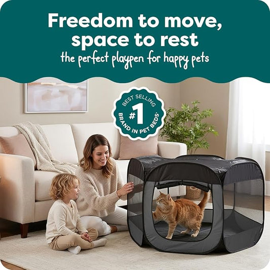 FurHaven Portable Pet Playpen for Dogs & Cats, Extra Large Indoor Kitten Playpen with Mesh Sides, Foldable Dog Playpen for Small Dogs, Pop Up Travel Dog Pen, X-Large, Pet Crate with Mesh Sides, Gray