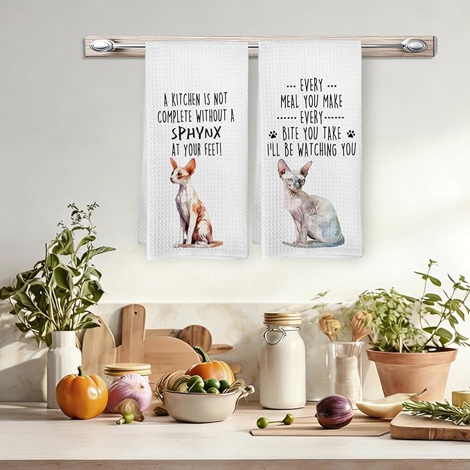 Funny Sphynx Cat Kitchen Towels, Sphynx Cat Mom Lady Lovers Gifts for Women Hand Towels, Gifts for Pet Lovers Dishcloths Dish Towel for Kitchen 16x24 Inches Set of 2