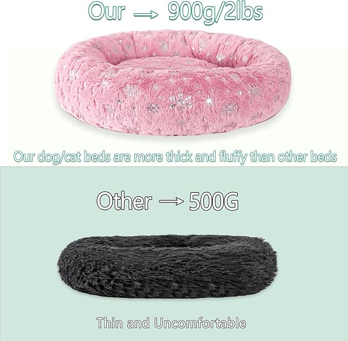23 Inch Christmas Snowflakes Calming Dog Bed for Small Dogs Cats, Kitty Puppy Round Anti-Anxiety Warm Bed, Soft Cozy Anti-Slip Donut Washable Pet Bed, Fits up to 30 lbs Pets
