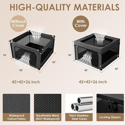 EHEYCIGA 42x42x26 Inches Puppy Playpen with Top Cover for Dogs & Cats Indoor or Outdoor - Dog Playpen with Door, Dog Fence for Small Animal with Heavy-Duty Oxford & Steel Frame, Dark Grey