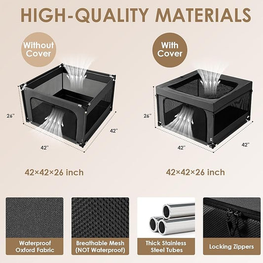 EHEYCIGA 42x42x26 Inches Puppy Playpen with Top Cover for Dogs & Cats Indoor or Outdoor - Dog Playpen with Door, Dog Fence for Small Animal with Heavy-Duty Oxford & Steel Frame, Dark Grey