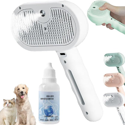 Shower Brush for Dogs, 3-in-1 Pet Grooming Brush with Steam & Self-Cleaning Silicone Bristles