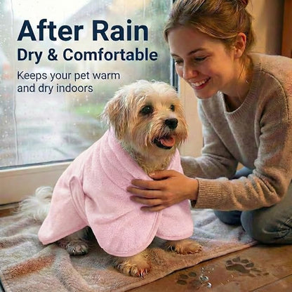 Dog Bathrobe Super Absorbent Towel for Small Dogs Cats Fast Drying Dog Robe Coat with Hood Puppy Cat Bath Towel Wrap Pet Grooming Supplies After Shower (Light Pink,S)