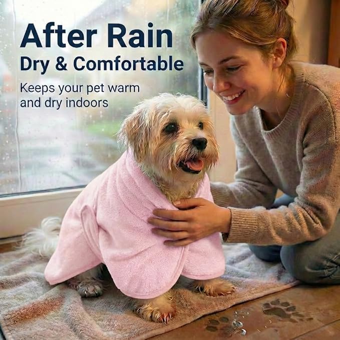 Dog Bathrobe Super Absorbent Towel for Small Dogs Cats Fast Drying Dog Robe Coat with Hood Puppy Cat Bath Towel Wrap Pet Grooming Supplies After Shower (Light Pink,XS)