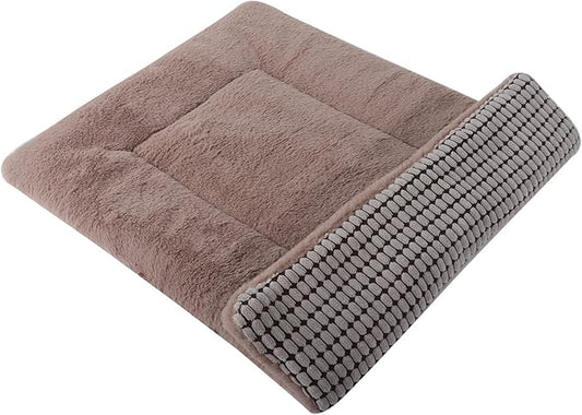 Reversible Dog Bed Mat with Plush and Corn Velvet,Soft Warm Pet Cushion, Dual Purpose Washable Sleeping Mattress Bed for Small Medium Large Dog and Cat XB004 (18 * 13", Khaki)