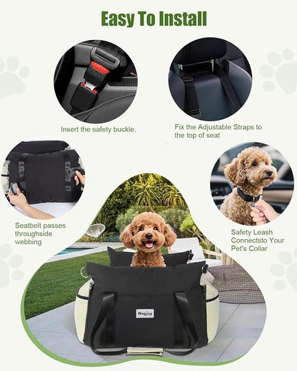 Dog Carseat for Small Dogs – Harness-Compatible Pet Travel Accessory, Portable Travel Bed & Pet Car Carrier Bag, Easy Install, Washable Dog Booster Seat for Small Dogs
