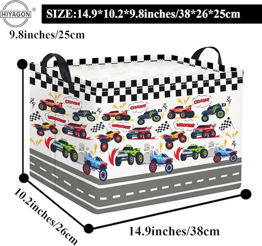 HIYAGON Rectangular Kids Basket Baby Girl Basket Fabric Storage Bin Organizer Box Room Decor(Racing Car)