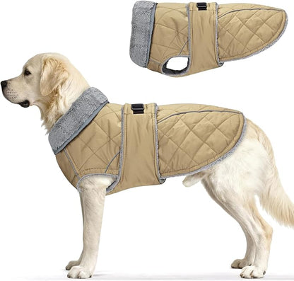 Dog Coat, Warm Dog Winter Coat for Medium Dogs, Waterproof Jacket with Adjustable Buckle & Velcro, Reflective Turtleneck Cold Weather Coats, Pet Fleece Vest Snow Jacket (Brown, L)