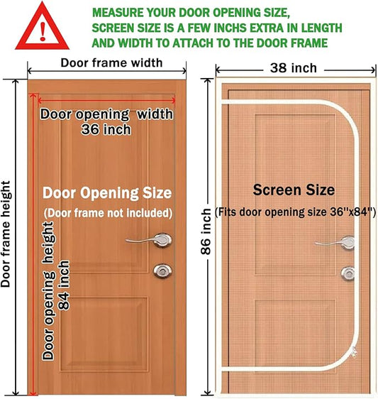 Upgraded Pet Screen Door Opening Fits Doors Up to 36"x84",Heavy Duty Cat Proof Mesh Screen Door with Zipper Closure,Prevent Cats Running Out from Home,Bedroom,Living Room,Kitchen,(White)