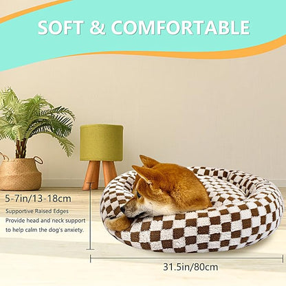31 Inch Calming Dog Bed for Medium Dogs, Round Anti-Anxiety Warm Bed, Soft Cozy Anti-Slip Donut Washable Pet Bed, Fits up to 50 lbs Pets