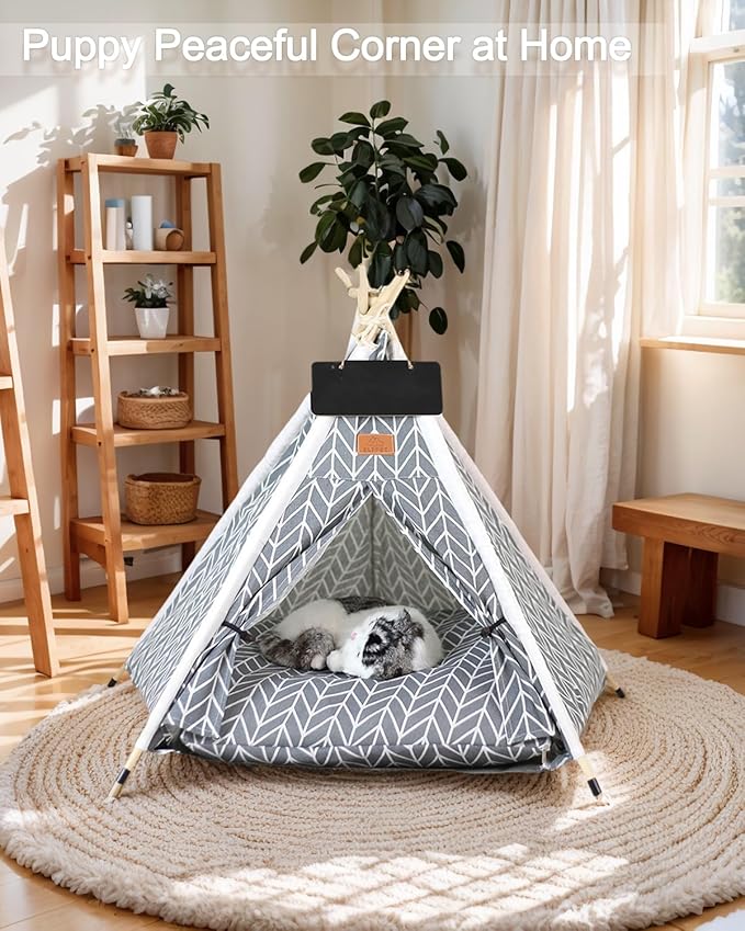 Little Dove Pet Teepee House for Dogs and Cats Pet Teepee Tent Medium to Small White and Black