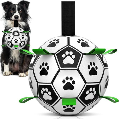Dog Toys, Dog Soccer Ball with Straps for World Cup, Interactive Dog Balls for Small Medium Breed, Dog Birthday, Herding Ball, Durable Toy for Puppy Outdoor Play (6 Inch)