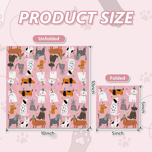 JarThenaAMCS 100 Sheets Dog Party Napkins Pink Cocktail Paper Napkins Cute Puppy Disposable Beverage Napkin for Pet Animal Party Drink Table Decor Supplies