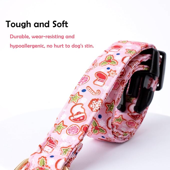 Faygarsle Pink Dog Collar - Christmas Design Pattern for Small, Medium & Large Dogs