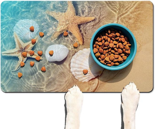 Dog Food Mats for Floors Absorbent, Cat Food Mat - Pet Cat Feeding Mat Quick Dry, Dog Bowl Mats for Water, Pet Supplies Feeding Placemat 16" x 24" Beach