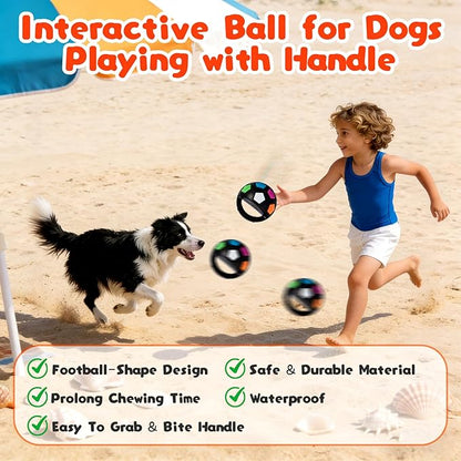 Dog Toy Soccer Ball with Handles, Mellow Dog Calming Ball, Pet Dog Football Shape Toy, Interactive Balls for Dogs Playing, Water Play, Training & Outdoor Games for Medium Large Breeds (Black)
