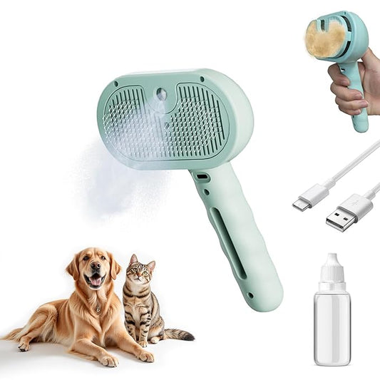 Spray Cat Hair Brush For Grooming Convertible USB Rechargeable Dog Brush For Shedding - Ideal For Indoor & Outdoor(Green)