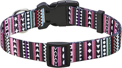 Dog Collar with Bohemia Floral Tribal Geometric Patterns - Soft Ethnic Style Collar Adjustable for Small Medium Large Dogs（Bohemian Purple,S）