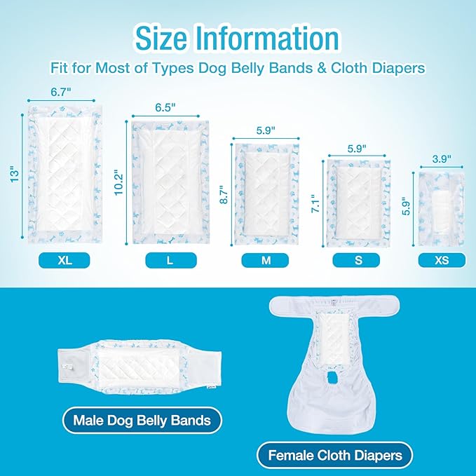 Pet Soft Dog Diaper Liners - Disposable Dog Diaper Booster Pads for Male & Female Dogs fit Most Dog Wraps and Belly Bands Up-Graded (Blue, L-50ct)