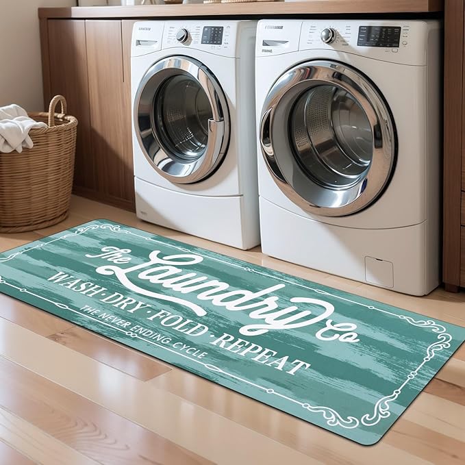 Pauwer Laundry Room Rug Runner 20"x60" Waterproof Rubber Laundry Mat Non Slip Kitchen Mats for Floor Washable Floor Mat Runner Rug for Farmhouse Mudroom Washroom Bathroom Decor