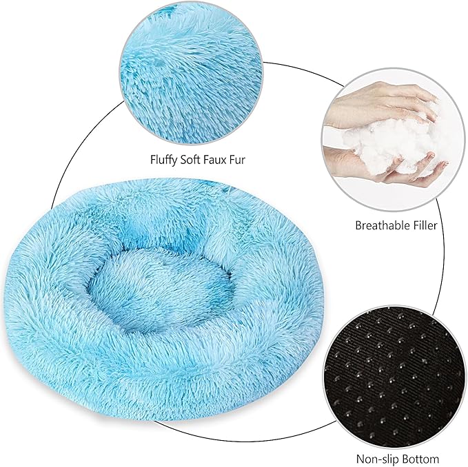 Calming Dog Bed for Big Dogs, 39'' Round Anti-Anxiety Warm Fluffy Plush Faux Fur Bed, Soft Anti-Slip Donut Washable Big Pet Bed, Cozy Big Dogs Bed, Fits up to 100 lbs Pets