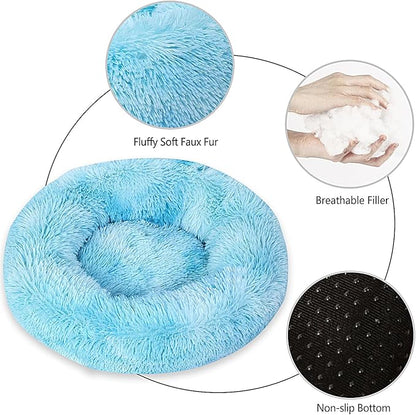 Calming Dog Bed for Small Dogs Cats, Kitty Puppy 23'' Round Anti-Anxiety Warm Fluffy Plush Faux Fur Bed, Soft Anti-Slip Donut Washable Small Pet Bed, Cozy Cat Puppy Bed, Fits up to 30 lbs Pets