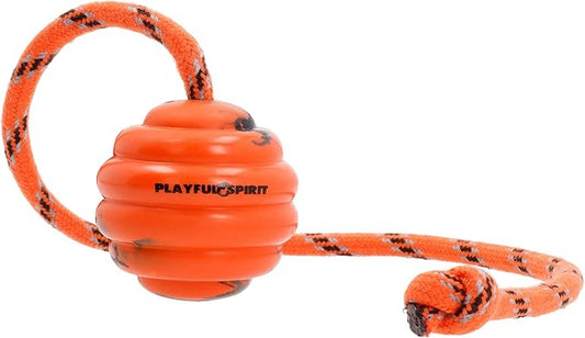 Durable Natural Rubber Ball on a Rope - Perfect Dog Training, Exercise and Reward Tool - Medium Size Dog Toy for Fetch, Catch, Throw and Tug War Plays – Happy Playtime Guaranteed