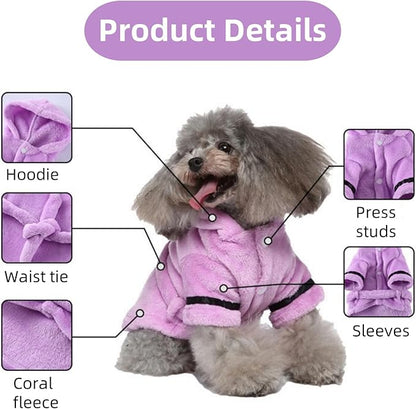 Petyoung Pet Bathrobe Dog Pajama Thickened Hooded Bathrobe Quick Drying and Super Absorbent Dog Bath Towel Soft Pet Nightwear for Puppy Small Dogs Cats