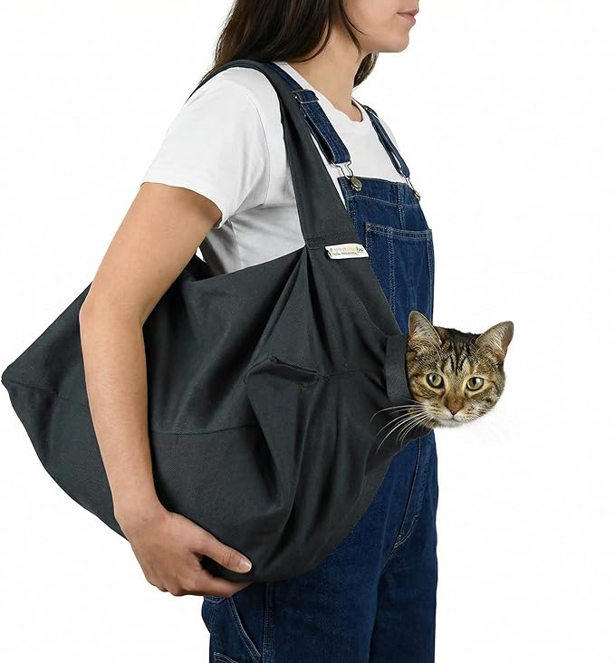 Cat-in-the-Bag Cozy Comfort Carrier - Small Charcoal Cat Carrier Soft and Pet Carrier for Nail Clipping, Vet Visits, Medication Administration, Dental Care, and Traveling