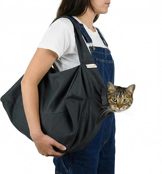 Cat-in-the-Bag Cozy Comfort Carrier - Small Charcoal Cat Carrier Soft and Pet Carrier for Nail Clipping, Vet Visits, Medication Administration, Dental Care, and Traveling