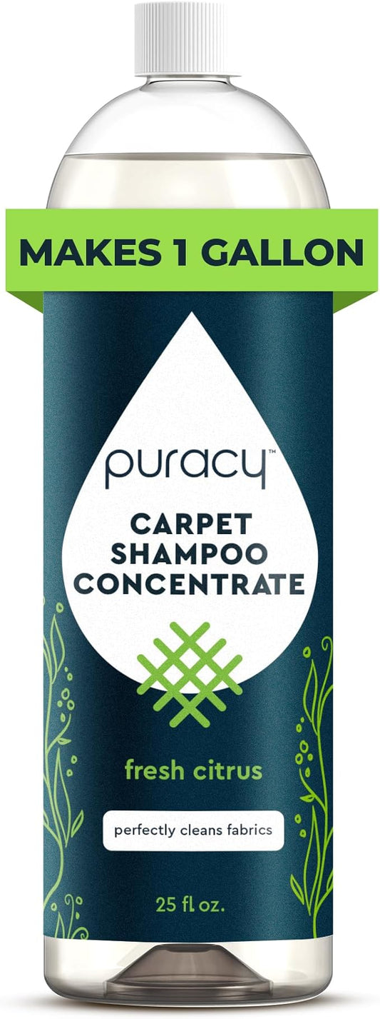 Puracy Carpet Shampoo – Pet Carpet Cleaner Solution, Stain Remover, Pet Stain & Odor Remover, Rug & Upholstery Cleaning Solution, Concentrated (Fresh Citrus, 25oz)