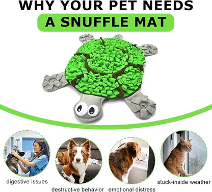 Snuffle Mat for Dogs, Tortoise-Themed Slow Feeder for Small/Middle/Large Breed, Durable Washable Portable Pet Feeding Mat, Nose Work Training Pad, Anxiety Relief & Mental Stimulation(M, Green)